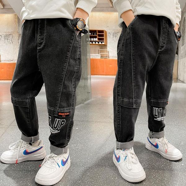 

jeans boys 2021 spring and autumn baby trousers big clothes children's kids letterrs pants, Blue