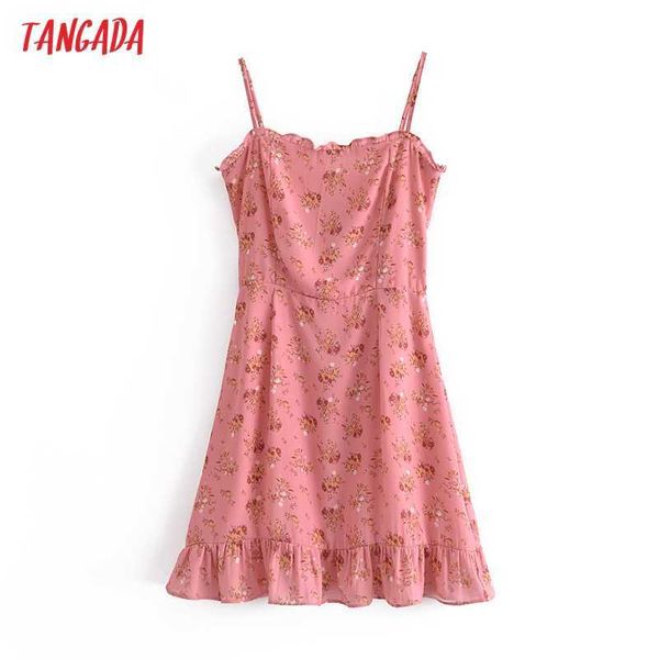 

tangada fashion women red flowers print strap dress sleeveless backless female casual chiffon dress 6m28 210609, Black;gray