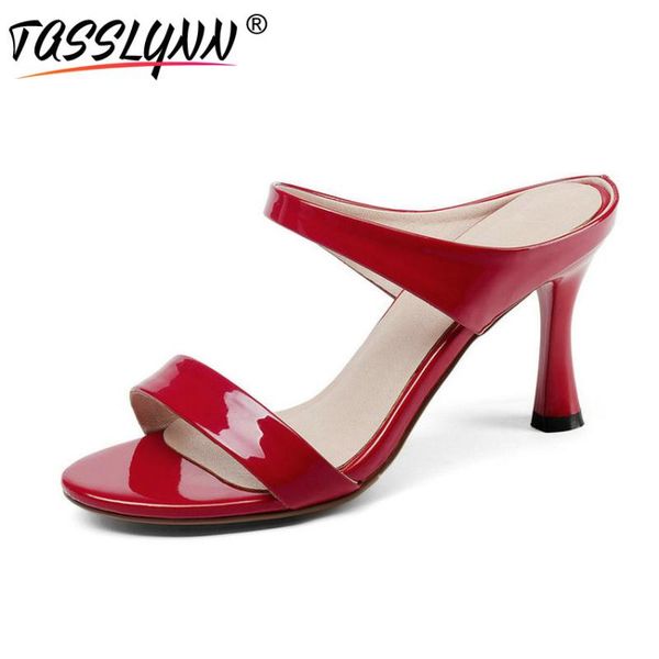 

women slippers fashion patent leather out doors summer shoes casual thin high heels party size 34-42, Black