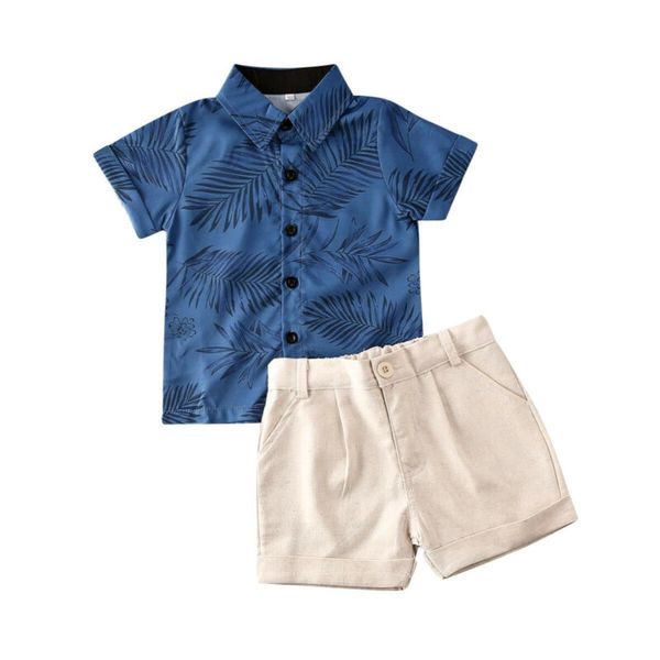 

1-6years toddler kids baby boys clothes short sleeve leaf print shirt +shorts 2pcs set formal outfits summer clothes, White