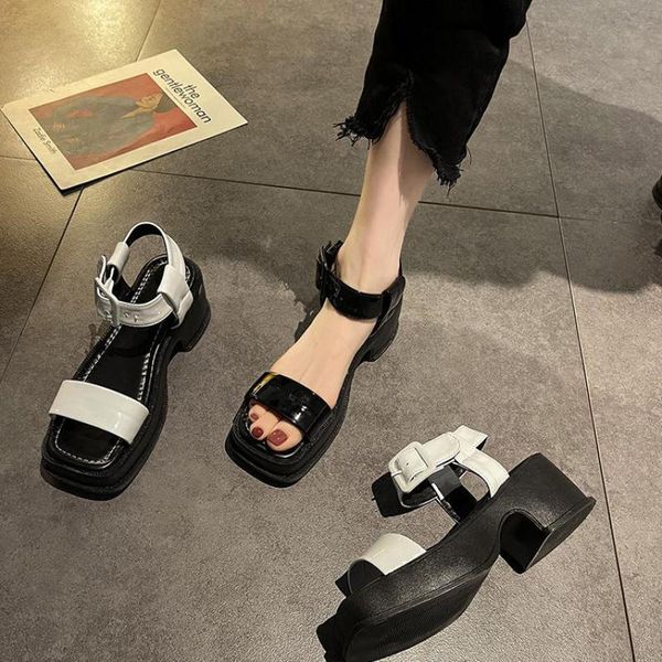 

sandals high heels women 2021 summer open toe mixed colors lady shoes roman fashion thick heel platform sandali eleganti, Black