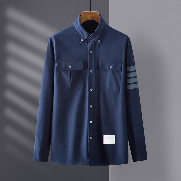 

men's and women's flannel yarn dyed thickened coat slim fitting long sleeve casual tb shirt for men women, White;black