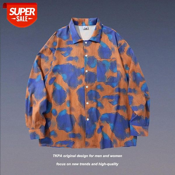 

tkpa retro oil painting tie-dye long-sleeved shirt for men and women loose casual beach vacation #ie09, White;black