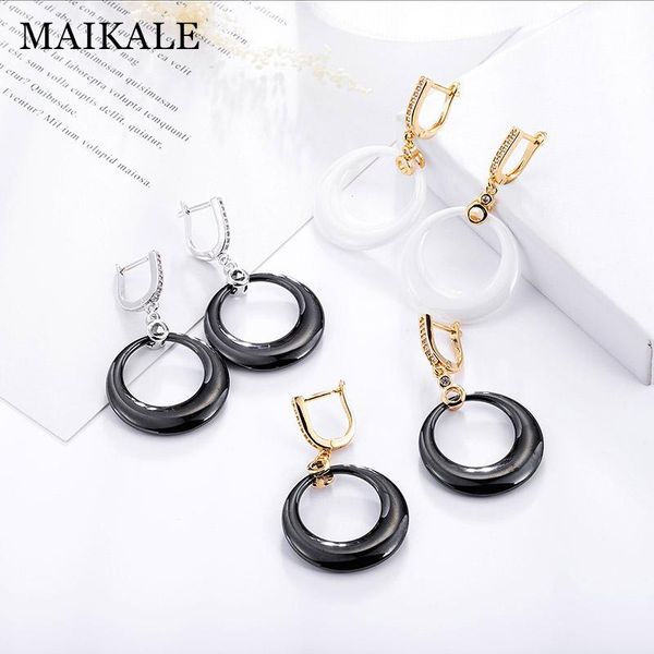 

dangle & chandelier maikale trendy simple ceramic drop earrings copper zirconia plated gold korean for women fashion jewelry wholesale, Silver