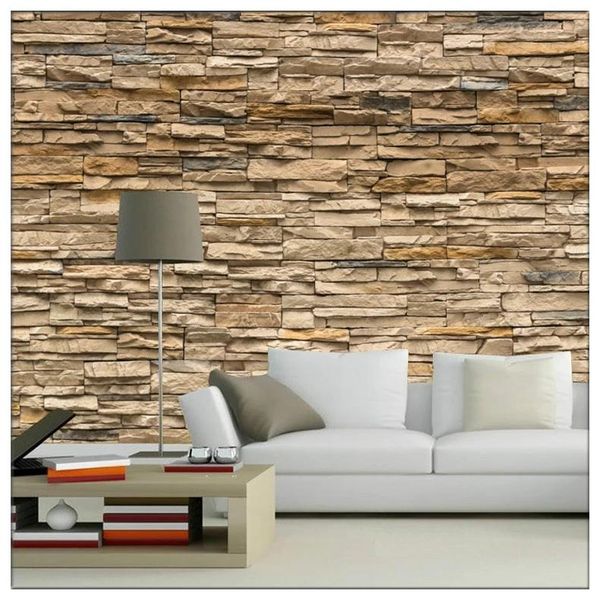 

wallpapers custome po murals 3d bricks self adhesive wallpaper tv background living room block stone wall stickers waterproof