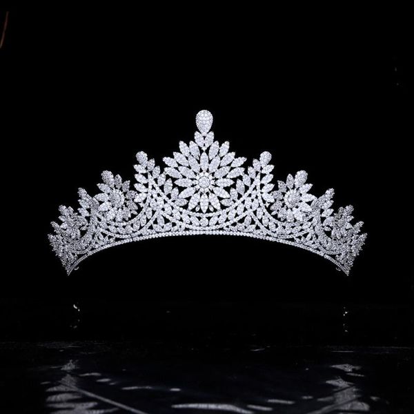 

hair clips & barrettes myfeivo elegant floral bride crown tiara full zircon bridal band women jewelry accessories hq0552, Golden;silver