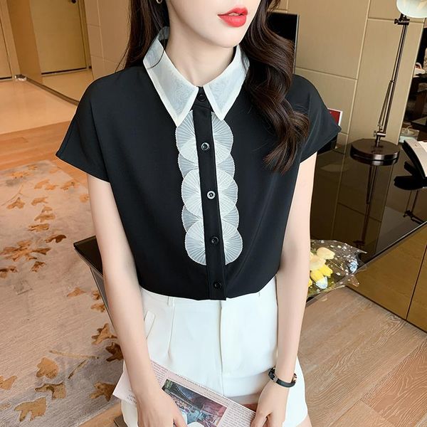 

women's blouses & shirts women black chiffon blouse summer short sleeve casual shirt korean bf style elegant chic office feminina blus, White
