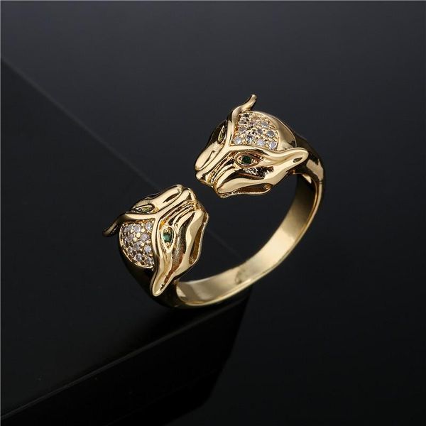 

wedding rings cubic zirconia double leopard head ring for women vintage luxury adjustable fashion brand statement hand jewelry z095, Slivery;golden