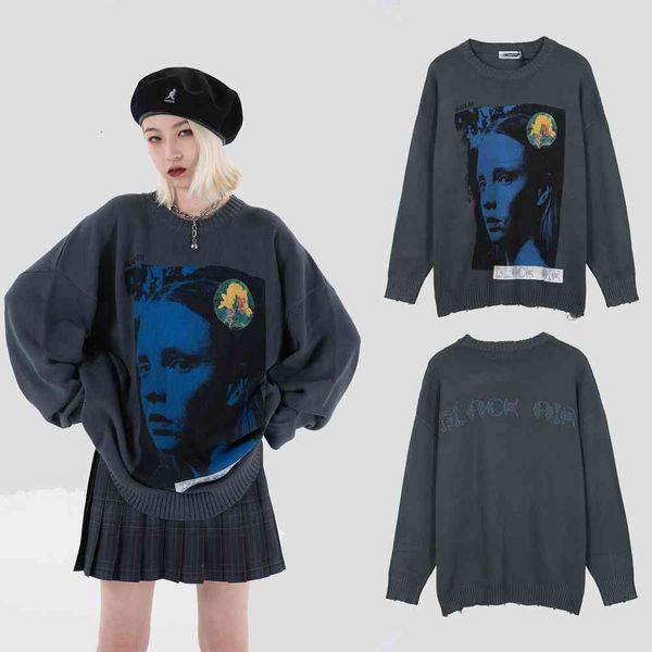 

women's sweaters knitted man lets out streetwear winter hiphop vintage sweaters oversize couple pullovers sweater 0012, White;black
