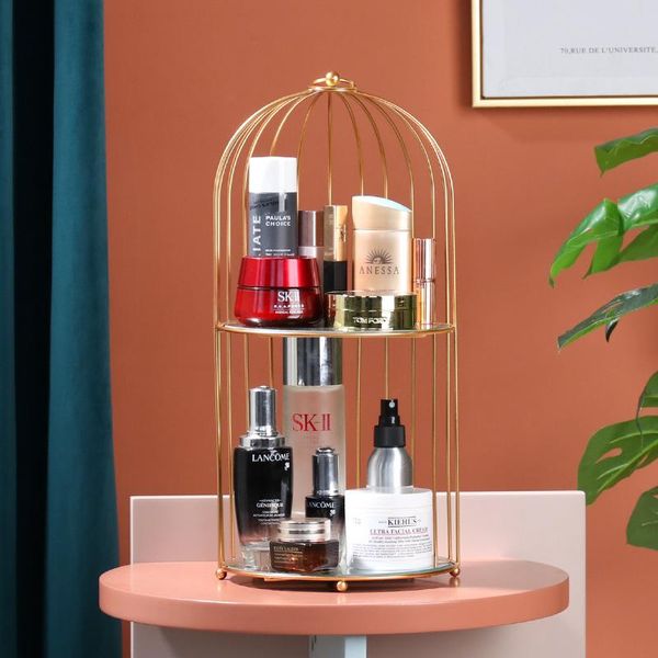 

hooks & rails nordic iron storage rack golden birdcage box multifunctional organizer home living room bedroom deskcosmetic