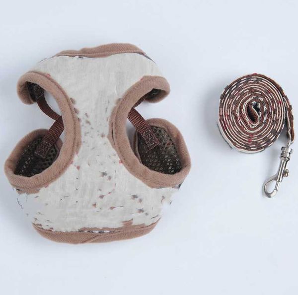 

dog apparel traction rope khaki plaid vest cat chest back chain pet