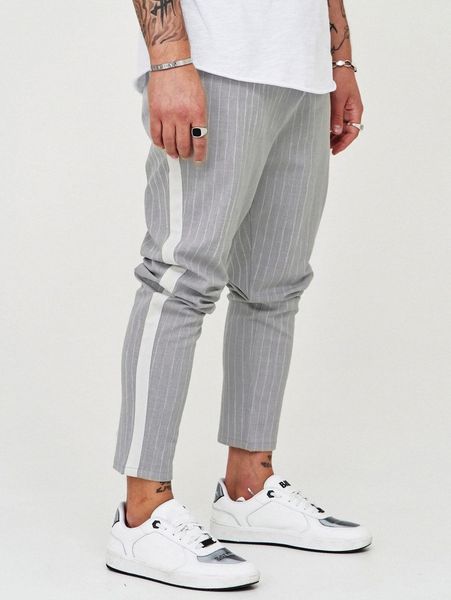 

men striped tapered pants z421#, Black