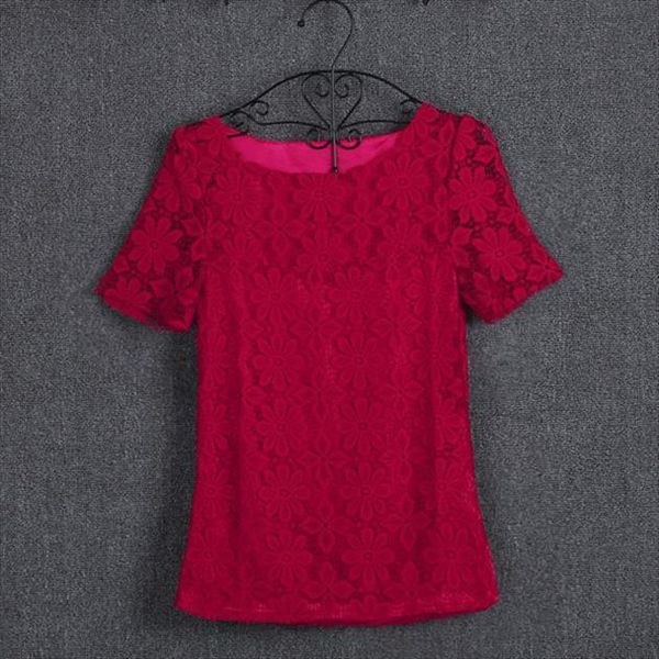 

summer elegant o neck womens shirt short sleeve lace plus size s 5xl, White