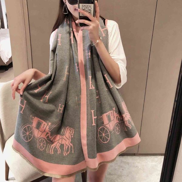 

carriage imitation cashmere women's warm and double-sided air conditioning shawl thickened fashion versatile scarf, Blue;gray