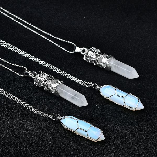 Opalit-Dt-Drahtwickel-Halskette und pendelförmiger Bergkristall-Anhänger als Heilungsgeschenk