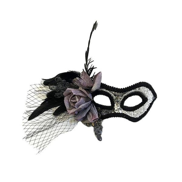 

handmade vintage sequin paillette eye-mask venetian masquerade floral feathers gothic party half face mask other event & supplies