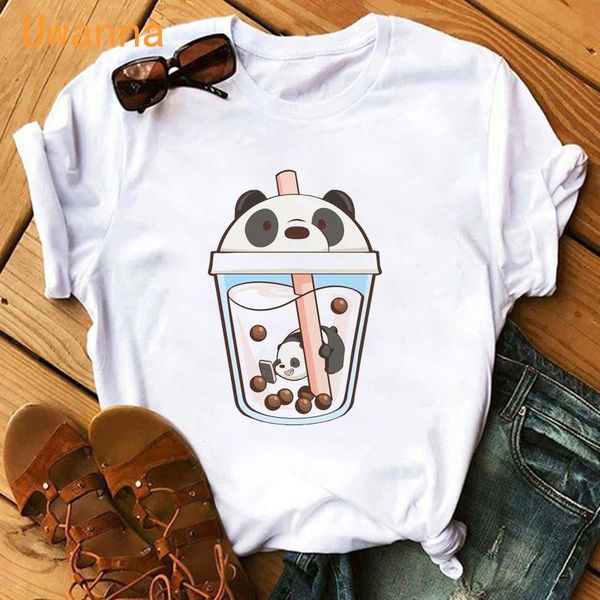 

bubble tea printed cute cartoon women t shirts o neck short sleeve casual white summer bear female