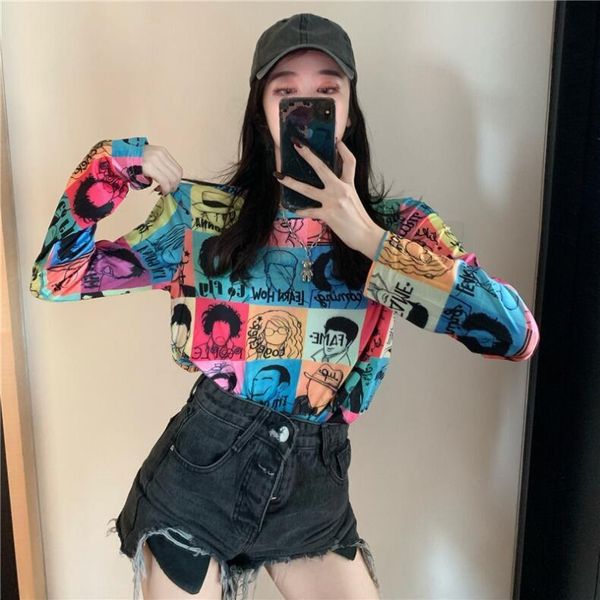 

base coat women's long sleeve t-shirt spring and autumn printed slim net red fashion, White