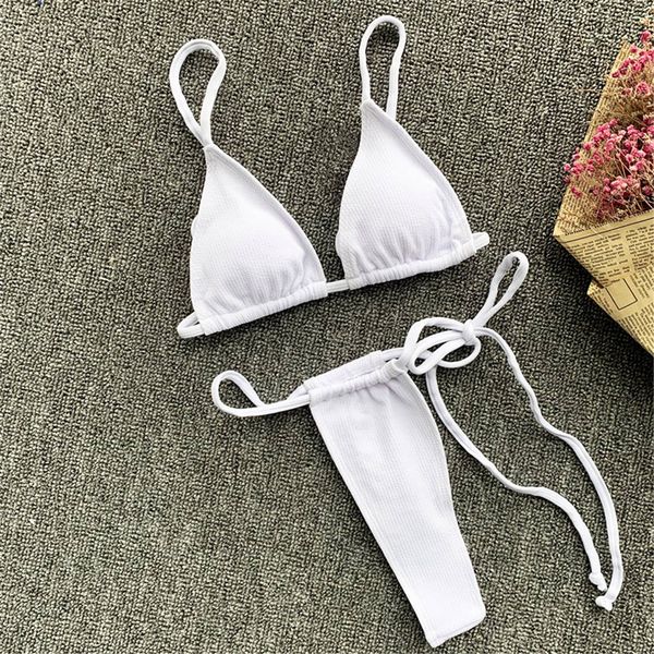 

2021 mini thong bikini women swimwear female swimsuit two-pieces bikini set micro ribbed bather bathing suit swim k1624