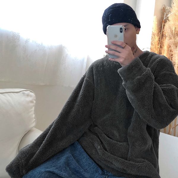 

lamb's wool coat man woman warm male hoodie wear harajuku more velvet thicken winter hoodies sweatshirt, Black