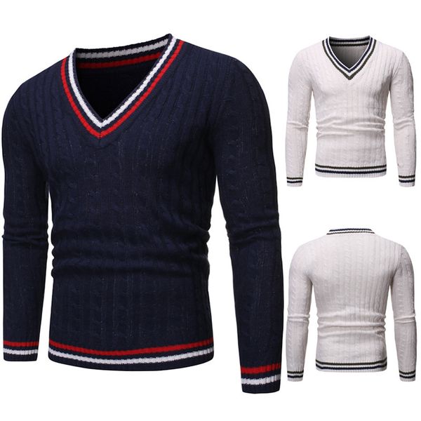 

men's fashion sweaters v-ne jacquard pullover trend slim youth, White;black