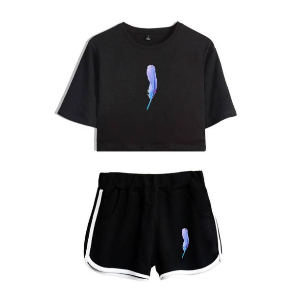 

gym clothing got7 present you ifashion summer shorts and t-shirts women two piece sets hip hop crop casual clothes women's tracksuits, Gray