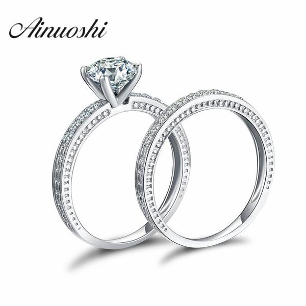 

cluster rings 1 925 sterling silver bridal ring set anniversary wedding band engagement jewelry 2pc, Golden;silver