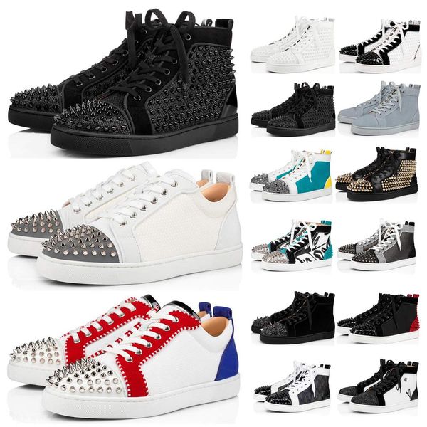 

red bottoms sneakers men women designer shoes high low black white camo green grey pink suede mens fashion trainers 36-47