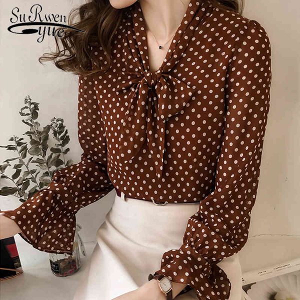 

autumn blouse plus size women long sleeve shirts fashion woman s print dot chiffon shirt 1537 45 210508, White