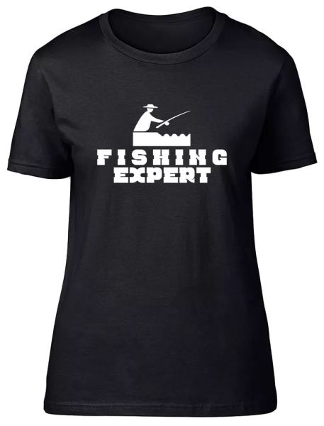 

expert fishing fitted womens ladies t shirt, White;black