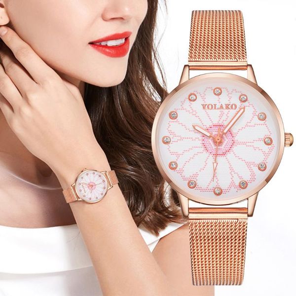 

wristwatches fashion ladies printed dot diamond alloy mesh strap watch, round dial watch, Slivery;brown