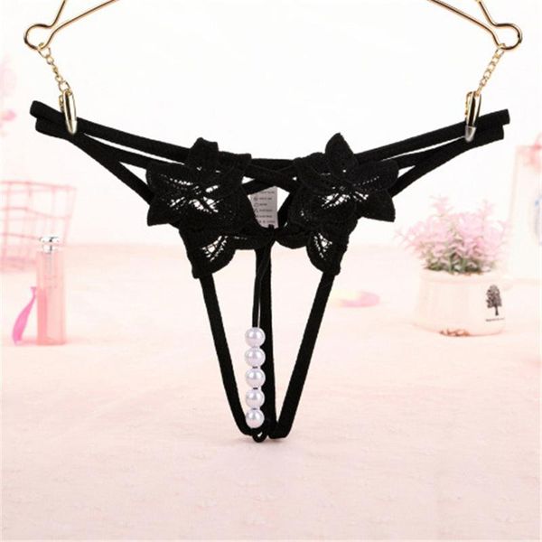 

women's panties lingerie ropa mujer underwear women lenceria tanga thong lace transparent hollow out open file beaded pearl string, Black;pink