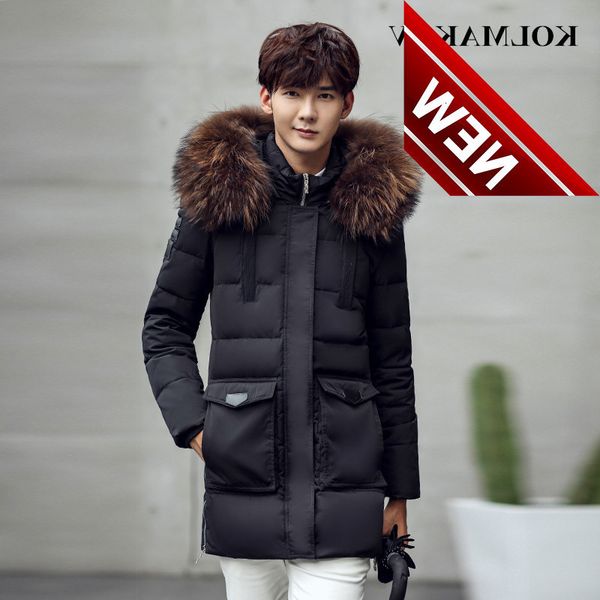 

kolmakov 2018 new winter mens duck down jackets men cold protective youth thickening fur hooded coats m-xxxl, Black