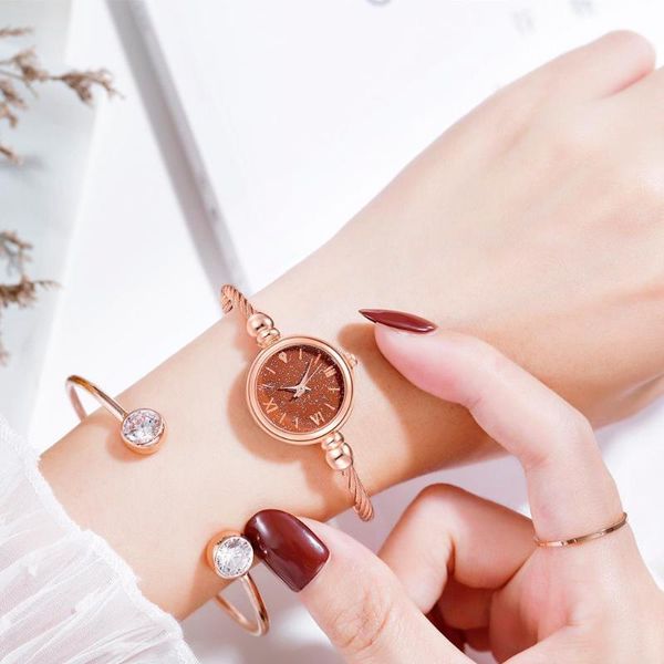 

wristwatches 2021 women's watch simple fashion rose gold starry sky bracelet business ladies quartz zegarek damski relogio feminino, Slivery;brown