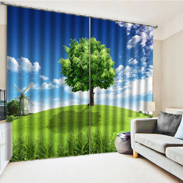 

custom fabric green landscape curtain 3d curtains blackout for living room