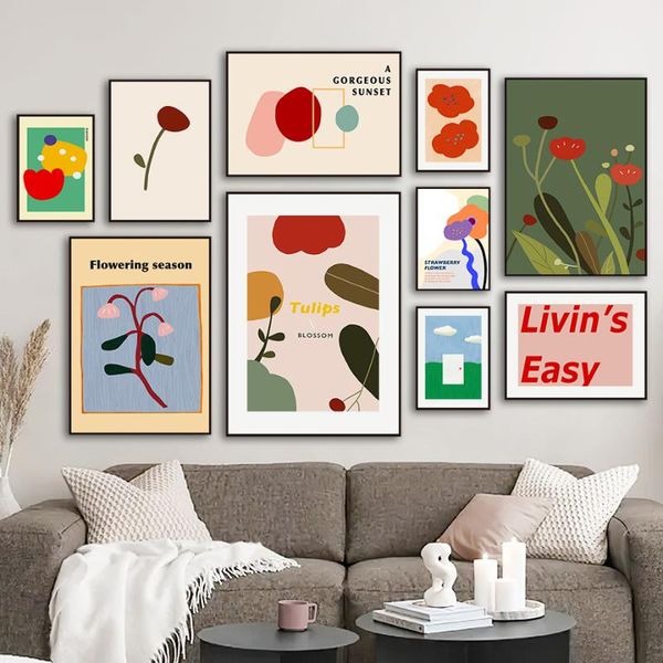 

paintings colorful illustration flowers leaf cloud wall art canvas painting nordic posters and prints pictures for living room home decor