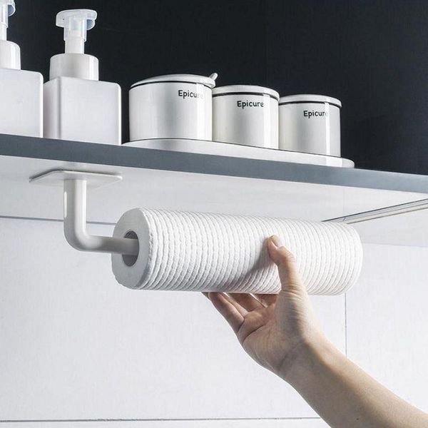 

hooks & rails 2pcs kitchen self-adhesive accessories under cabinet paper roll rack towel holder tissue hanger storage for bathroom toilet