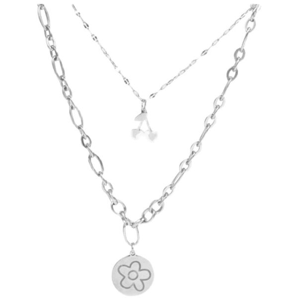 

pendant necklaces double layered titanium steel necklace female temperament cold wind trend clavicle chain, Silver