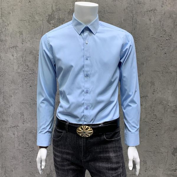 

men's casual shirts british style solid shirt men long sleeve fashion 2021 autumn business formal wear slim fit blouse, White;black