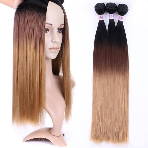 

human ponytails three tone ombre sliky stright hair weave bundles high temperature synthetic extensions 3 one set for black women