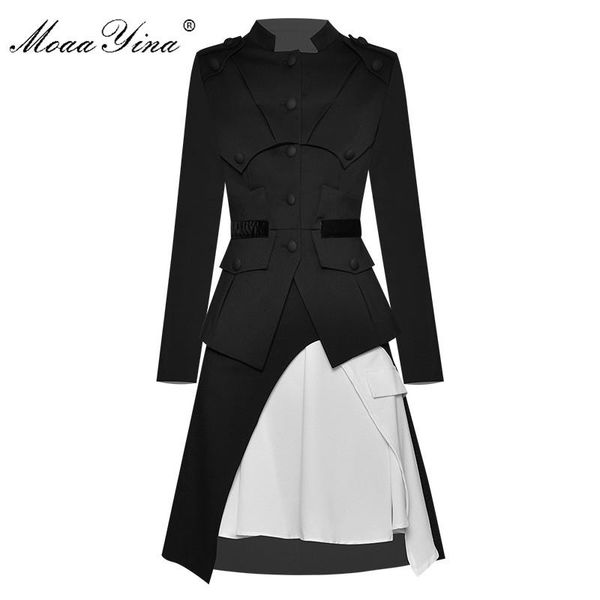 

two piece dress moaayina fashion designer set spring summer women long sleeve stand collar suit +asymmetrical skirt two-piece, White