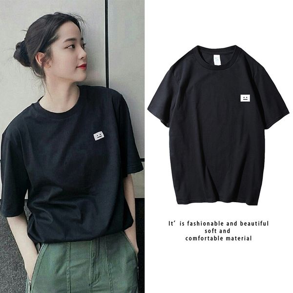 

ouyang nana star in spring and summer of 2021 same simple smiling face print casual base shirt women's round neck shirt men's, White;black