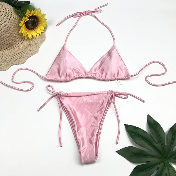 

2021 new swimsuit women split bikini solid color beach spring, White;black