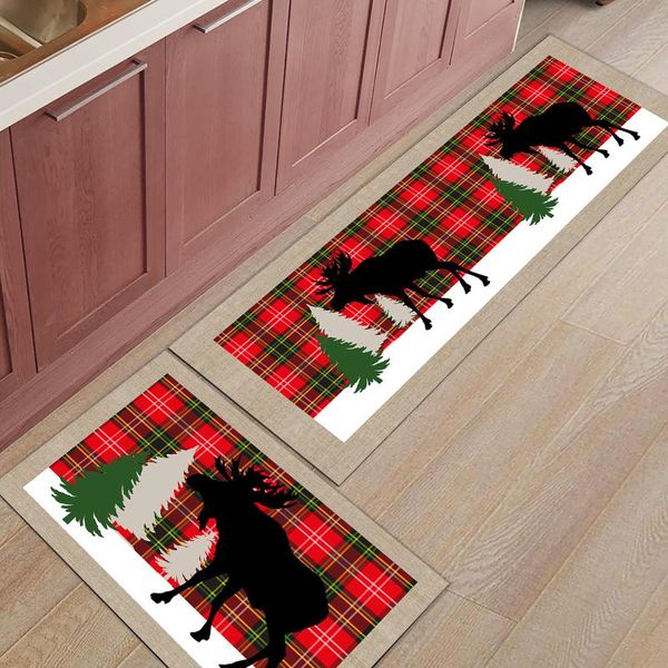 

carpets christmas retro elk plaid texture kitchen mat entrance doormat home decor living room carpet bathroom anti-slip rug