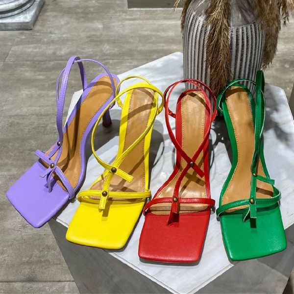 

70% off wholesale flip-flops straw strap with open high heel new fashion square toe shoes color sandals women casual, Black