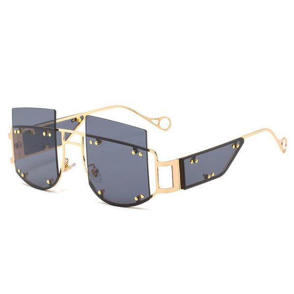 

fashion square sunglasses women oversized mirror men shades glasses metal rivet trend unique female eyewear, White;black