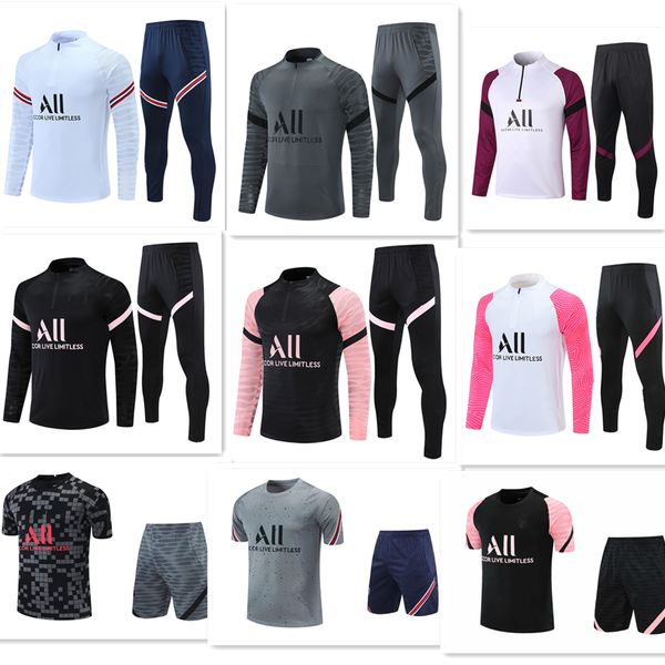 

messi mbappe tracksuit 2021 22 men football training suits paris soccer sets survetement maillots de foot enfants kits, Black