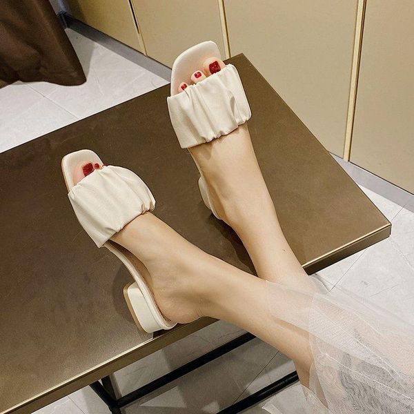 

slippers square heel casual shoes slipers women low slides block soft luxury 2021 fashion concise pu rubber rome hoof heels, Black