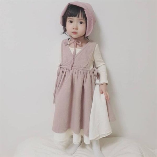 

korean japan style summer toddler lovely princess dress linen cotton casual fashion clothing baby girls 210521, Red;yellow