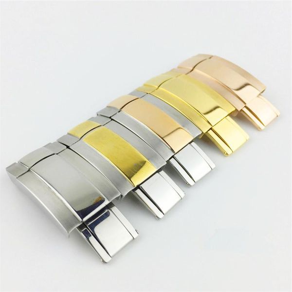 

watch bands 16mm*9mm butterfly clasp 316 stainless steel buckle folding for rol band replace, Black;brown